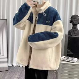 Men's Fleece Jacket Lamb Fur Cotton Clothes Warm Thickened Autumn Winter Outerwear Casual Style Standard Fit Zipper Closure
