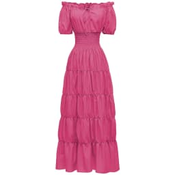 Elegant Medieval Renaissance Dress Boho Short Sleeves Off Shoulder Smocked Waist Retro Pleated Long Dress Costume Gown
