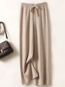 Autumn Winter Women's Pants Basic Soft Casual Sashes Trousers 100% Merino Wool Knitwear Korean Popular Pants