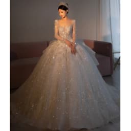 2026 Long Sleeve Beading Wedding Dress Square Collar Luxury Sweep Train Winter Bridal Gowns Vestido De Noiva Customized