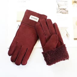 Women's Thickened Winter Sheepskin Fur Gloves Windproof Warm Outdoor Motorcycle Riding Color Leather Finger Gloves