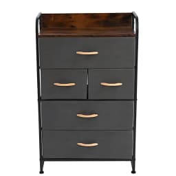 4-Tier Steel Frame Dresser Multi-Purpose Storage Rack Wood Top With Easy Pull Fabric Bins for Dorm Room Living Room Office, Grey