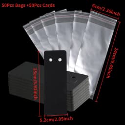 50Pcs Kraft Paper Card with 50Pcs Self-Adhesive Bags Blank Cardboard Holder Tags For Long Drop Earring Jewelry Display Packaging