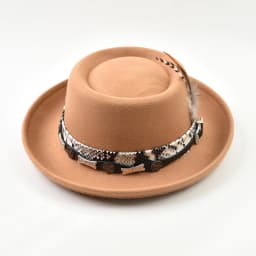 Classic Imitation Wool Soft Felt Pork Pie Hat Mens Rolled Brim Felt Fedora Hat with Feather