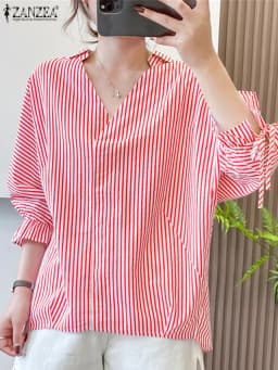 ZANZEA Office Striped Loose Blouse 2023 Turn-down Collar Top Oversized Women Long Sleeve Shirt Vintage Button-up Blusa Femininas