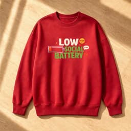 Low Social Battery Meme Men Introvert Graphic Sweatshirt Emoji Battery Jumper Alone Time Wear Winter Pullover