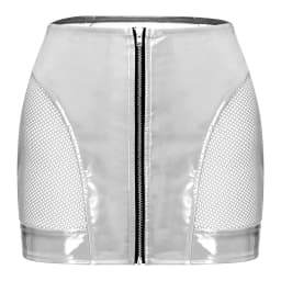Womens Glossy PU Leather Latex Miniskirt Side Sheer Mesh Front Zipper High Waist Wet Look Bodycon Skirt Rave Party Clubwear