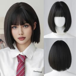 Best-selling Black Synthetic Straight Long Wig for Halloween Cosplay and Daily Use, High-Temperature Silk Wig Set