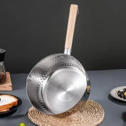 【S】Stainless Steel Soup Pot Snow Pot Flat Bottom Non-Stick Wok Solid Wood Handle With Hook Stew Pot Milk Pot Kitchen Cookware