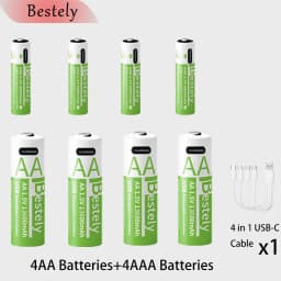 New Rechargeable1.5V AA 13600mAh+AAA 6800mAh Lithium Battery,USB Fast Charging Li-ion Battery , 2000 Cycles with USB- C Cable