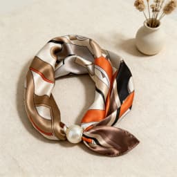 Spring Summer Thin Pearl Silk Scarves Magnetic Buckle Lazy Scarf Women Girls Sweet Elegant Pendant Collarbone Chain Neck Scarf