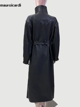 Mauroicardi Spring Autumn Extra Long Cool Black Waterproof Pu Leather Trench Coat for Women Shoulder Pads Zip Up Overcoat 2024