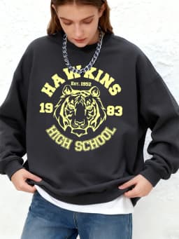 Hawkins High School Prints Sweatshirt Womens Winter Fleece Warm Hoodie Crewneck Jogger Pullovers Casual Loose Womans Clothes
