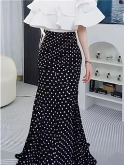 Elegant Black Polka Dot Fish Tail Skirt Women's Summer New Lightweight Luxury Style Half Skirt Drapey Wrap around Skirt