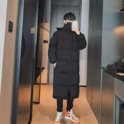 Men's Long Length Hooded Down Jacket Korean Style Slim Fit Winter Coat for Students Thick Padded and Warm