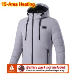 15 Area Heated Hooded Jacket Male Warm Heated Jacket Female Winter Outdoor Sport Warm Hooded Coat (Not Included The Power Bank)