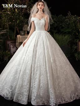 Real Photo Glitter White Luxur Wedding Dresses Long Lace Sequin Royal Train Bride Gowns Princess Church Bridal Dress Custom Made