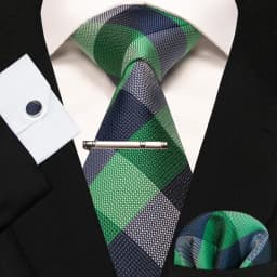 8cm Silk Mens Ties Green Black Ties Plaid Stripe Necktie Pocket Square Cufflinks Tie Clips Set Men's Wedding Business Party Tie