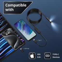 1920P HD Endoscope Camera with Semi-Rigid Snake Borescope, 8 Adjustable LED Lights, IP67 Waterproof Inspection for iOS & Android