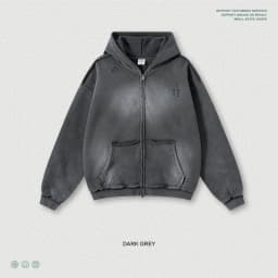 ZODF Retro Winter Men 400gsm Monkey Washed Zipper Hoodie Unisex High Street Loose Edge Ripped Distressed Hooded Pullovers HY1117