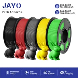JAYO Filaments PETG 5 Rolls Mixed Colors 3D Printer Filament 1.75mm 100% No Bubble FDM 3D Printer Materials DIY Gift 1.1KG/1 Rol