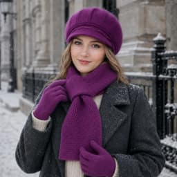 3-Piece Women’s Winter Hat Scarf Gloves Set, Fuzzy Visor Cap & Pull-Through Neck Warmer, Warm Knit Cold Weather Accessories