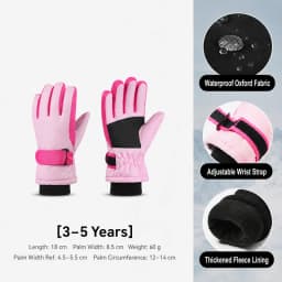 Kids Winter Ski Gloves Waterproof Windproof Children Snow Gloves for Boys Girls Warm Fleece Lining Sports Finger Gloves 3-15Y