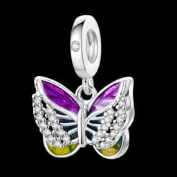 Silver Plated Purple Charms Flower Butterfly Dangle Charm Beads Fit Original Bracelet Diy Pendants