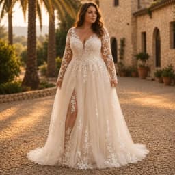 Customized Off White Plus Size Wedding Dress Maternity V Neck Tulle Lace Appliques Long Sleeves Split Bride Gowns Bridal Dress