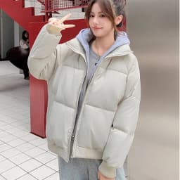 Retro Fake Two-Piece Hooded Puffer Jackets for Women Solid Color Casual Zip Up Padded Parkas Female Winter Warm Thick Outerwear