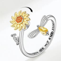 SMJEL Flower Shiny Rhinestone Rotatable Fidget Spinner Ring for Women Anti Anxiety Butterfly Animal Design Anti Stress Accessory