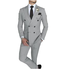Men's Suit 2 Piece Double Breasted Peak Lapel Jacket Business Casual Slim Fit Wedding Suit For Men ( Blazer+Pants)