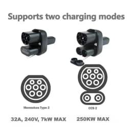 FITMPH CCS2+Type 2 to NACS Tesla Adapter, DC&AC 2-in-1 Adapter, 250kW for Model 3/X/Y/S, For US Tesla in Europe Fast Charging