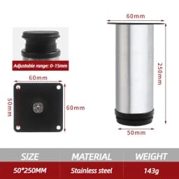 4 Pieces 0-15mm Adjustable Brushed Cabinet Legs Stainless Steel TV Stands Table Sofa Feet for Cupboard Bed Furniture Hardware