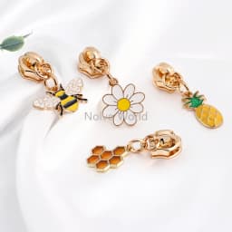 10/30/100PCS Cute Enamel Bee Sunflower Cherry 5# Zipper Puller Slider Heads For Tape Purse Bags Hangbag Charm Gift Accessories