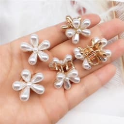 2Pcs/Pair Small 2cm Metal Hair Claw Mini Crystal Flower Hair Grab Clips Faux Pearl Decorative Women Girls Hair Accessories