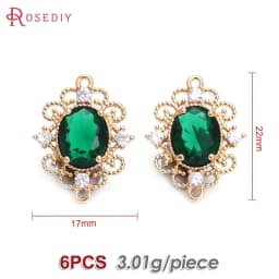 18K Gold Color Brass Zircon Glass Oval Shape Connect Charms Pendants High Quality Diy Jewelry Accessories Making Materials