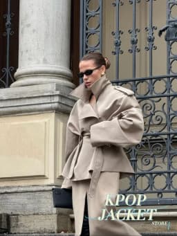 Elegant Lace Up Solid Overcoat Women Chiclapel Collar Button Full Sleeve Loose Coat Autumn Female Street New Oversize Outerwear