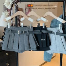 Spring American Style Skirt Women's Anti-Light A-Line Half-length Bicolor Pleated Short Skirt Commuter High Waist Polyes...
