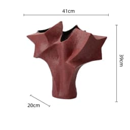 Red Irregular Geometric Vase Abstract Ceramic Handicraft Floral Arrangement Flower Vase Flowerpot Home Decoration Accessories