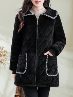 plus Size Mid-Length Thickened Velvet Cotton Jacket Winter Women's Warm Coat with Cotton Sandwich Outerwear Long Sleeve Zipper