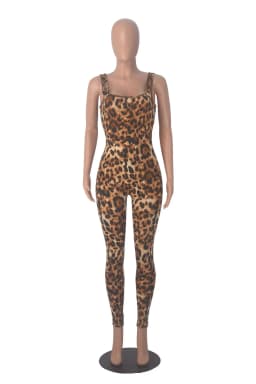 Wmstar Women Printed Sleeveless Bodysuit Threaded Square Neck Open Back Hip Lifting Slim Fit Jumpsuit Wholesale Dropshipping