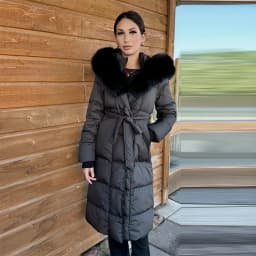 Elegant Fur Collar Hood Belt Long Cotton Jacket Women Zipper Drawstring Waist Parka Down Coat 2025 Winter Lady Warm Chic Outwear