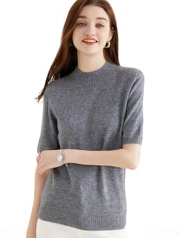 Wool Top Women's Sweater Knitwears Short Sleeve Pullover 100% Wool Half Turtleneck Sweater for Women Knit Jumper Female Clothing
