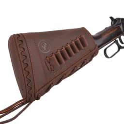 Leather Rifle Shoulder Strap / Gun Recoil Buttstock / Gun Stock Cover With Rife Ammo Holder Sling .357 .30-30 For Righty Hunter