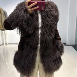 YOLOAgain Real Mongolia Sheep Fur Collar Real Leather Jacket Coat Women