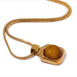 Yhpup High Quality Natural Tiger Stone Square Pendant Necklace Rust Proof Gold Color Fashion Collar Versatile Jewelry Gift