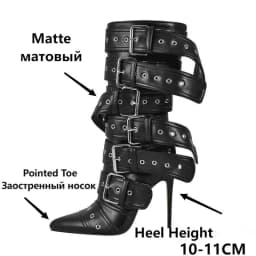 Onlymaker Women Pointed Toe Mid-Calf Boots Buckle Strap Thin High Heel Lady Zipper Female Stiletto Boots