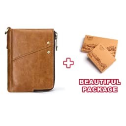 RFID Card Holder Wallet for Men Genuine Leather Small Money Bag Luxury Double Zipper Coin Pocket Quality Male Clutch Carteira