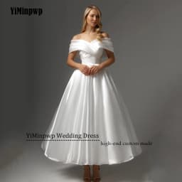 Off Shoulder Midi Wedding Dresses A-Line Ankle Length Ivory Bridal Shower Party Gowns Customized свадебное платье